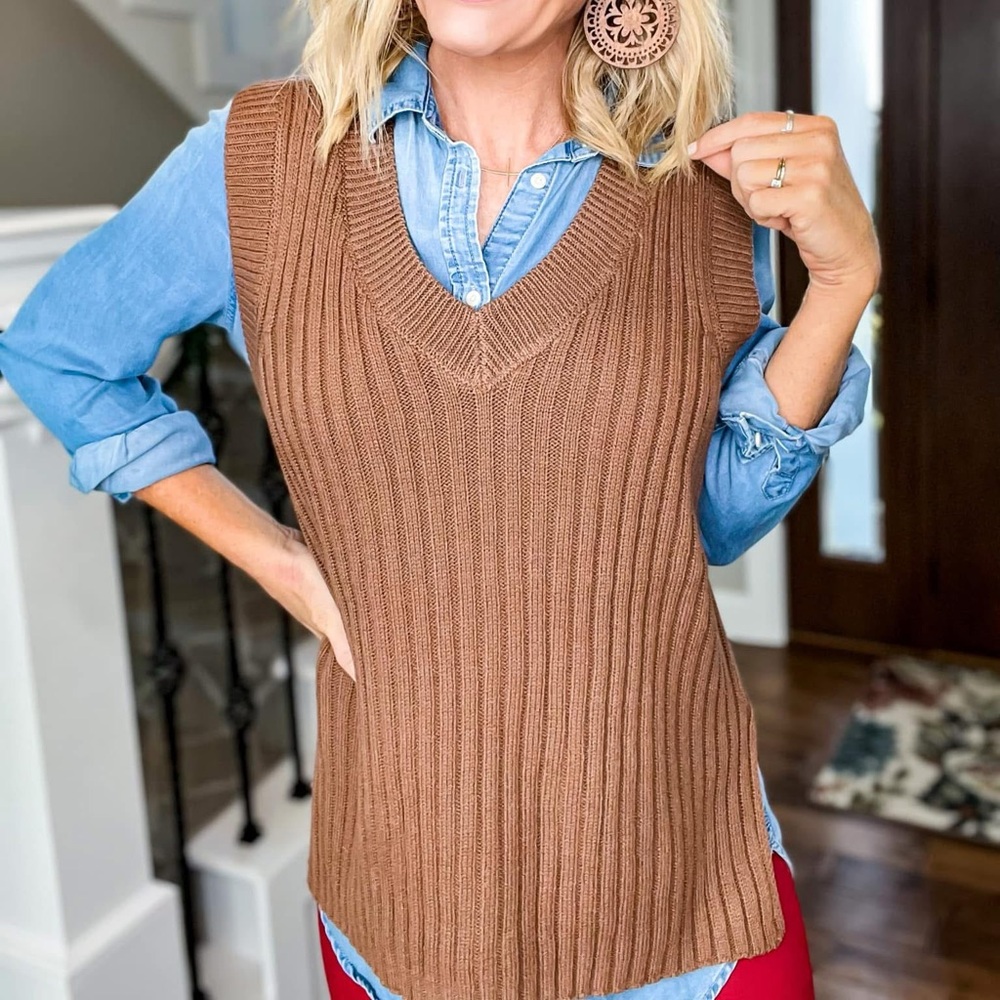 Elegant Brown V-Neck Sweater Vest